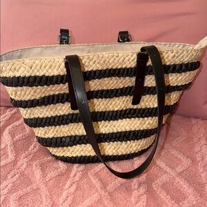 Crown Vintage Striped Straw Tote in Natural and Black